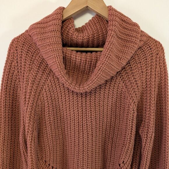 Moon & Madison Rib Knit Cowl Neck Rust Color Chunky Sweater - Picture 2 of 7